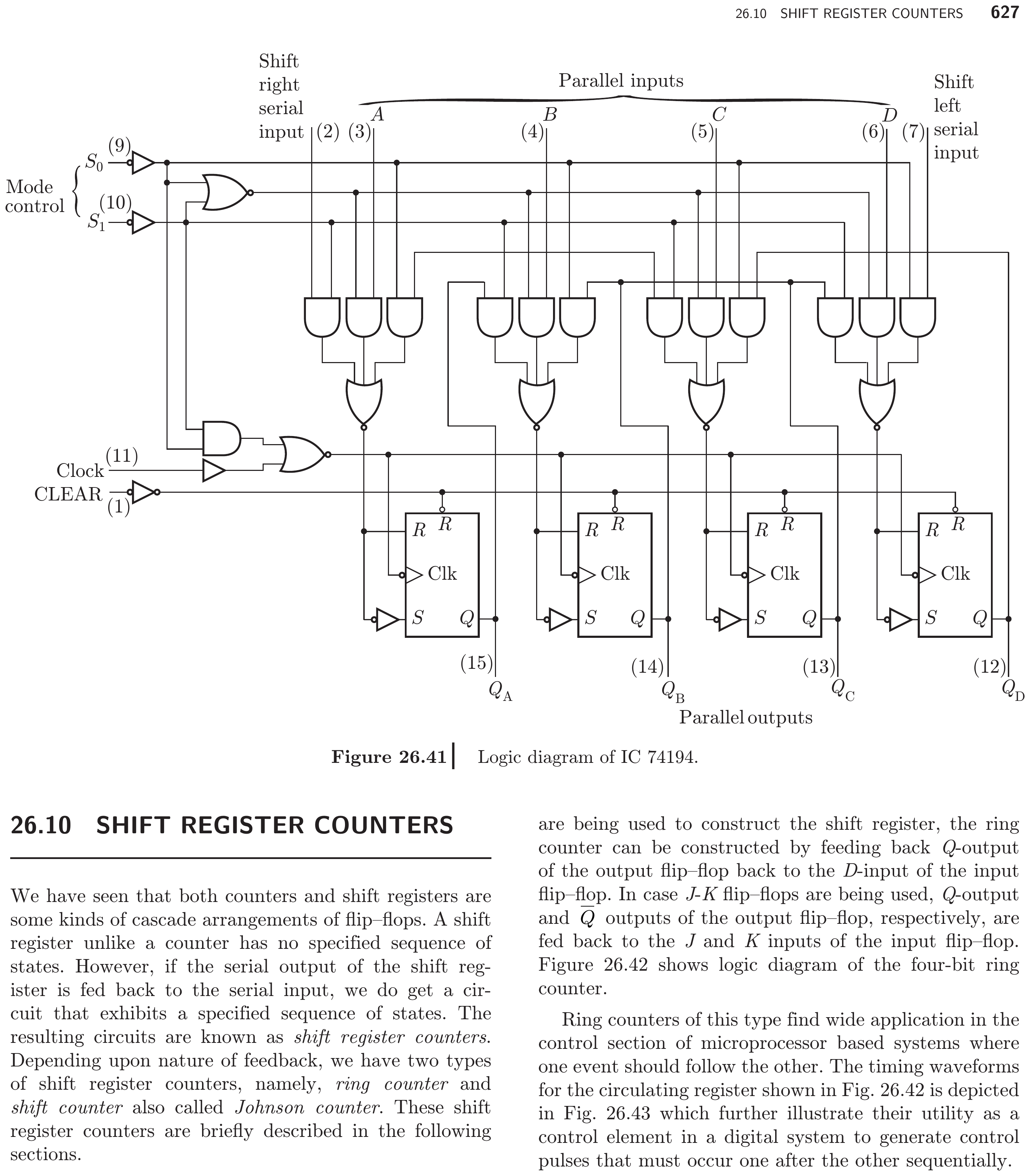 Textbook four-bit bidirectional shift-register gating