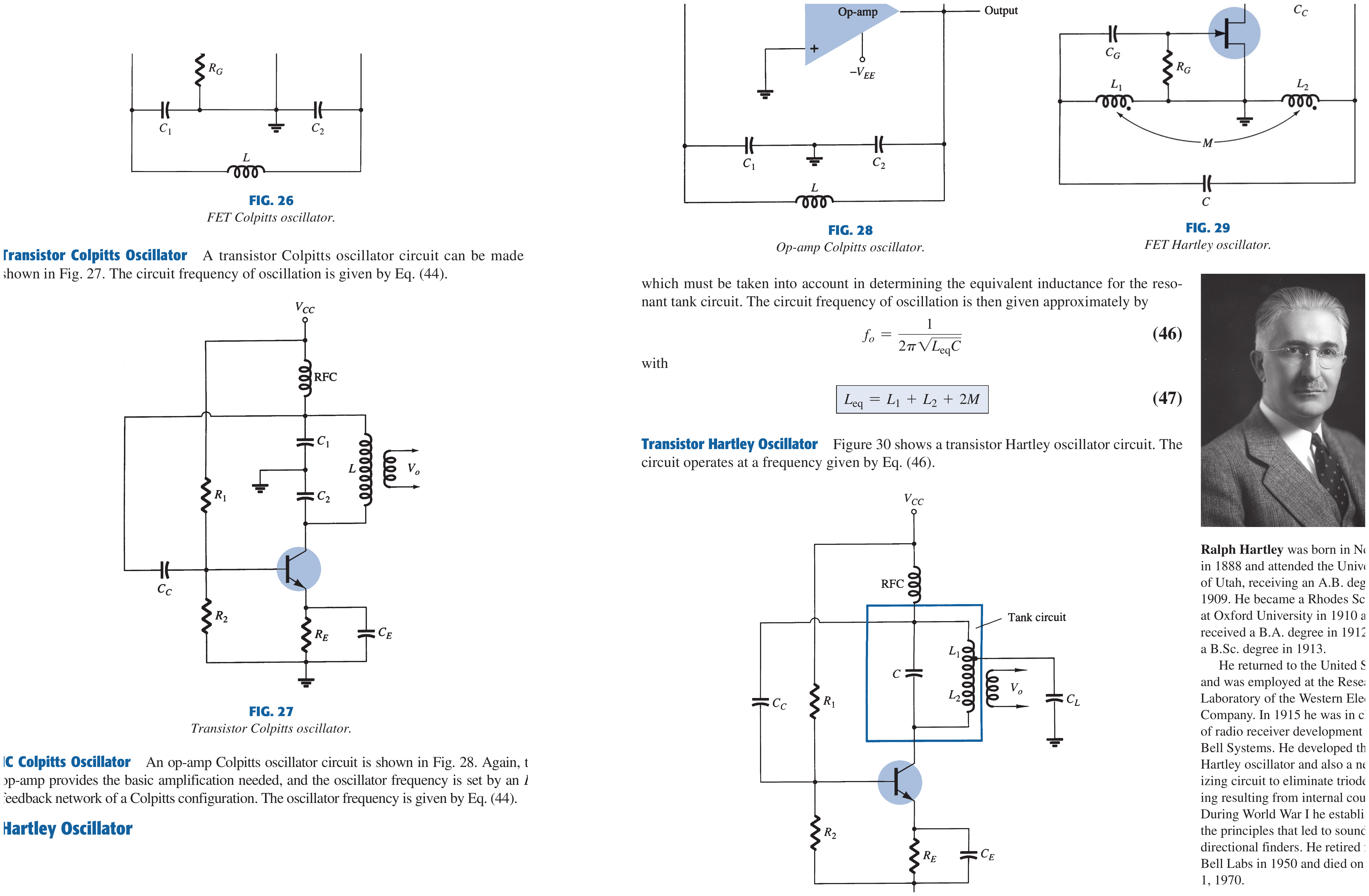 Textbook Colpitts and Hartley oscillator circuits