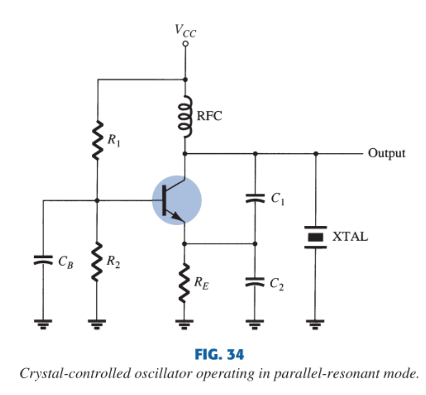 Parallel-resonant crystal-controlled oscillator in a modified Colpitts configuration