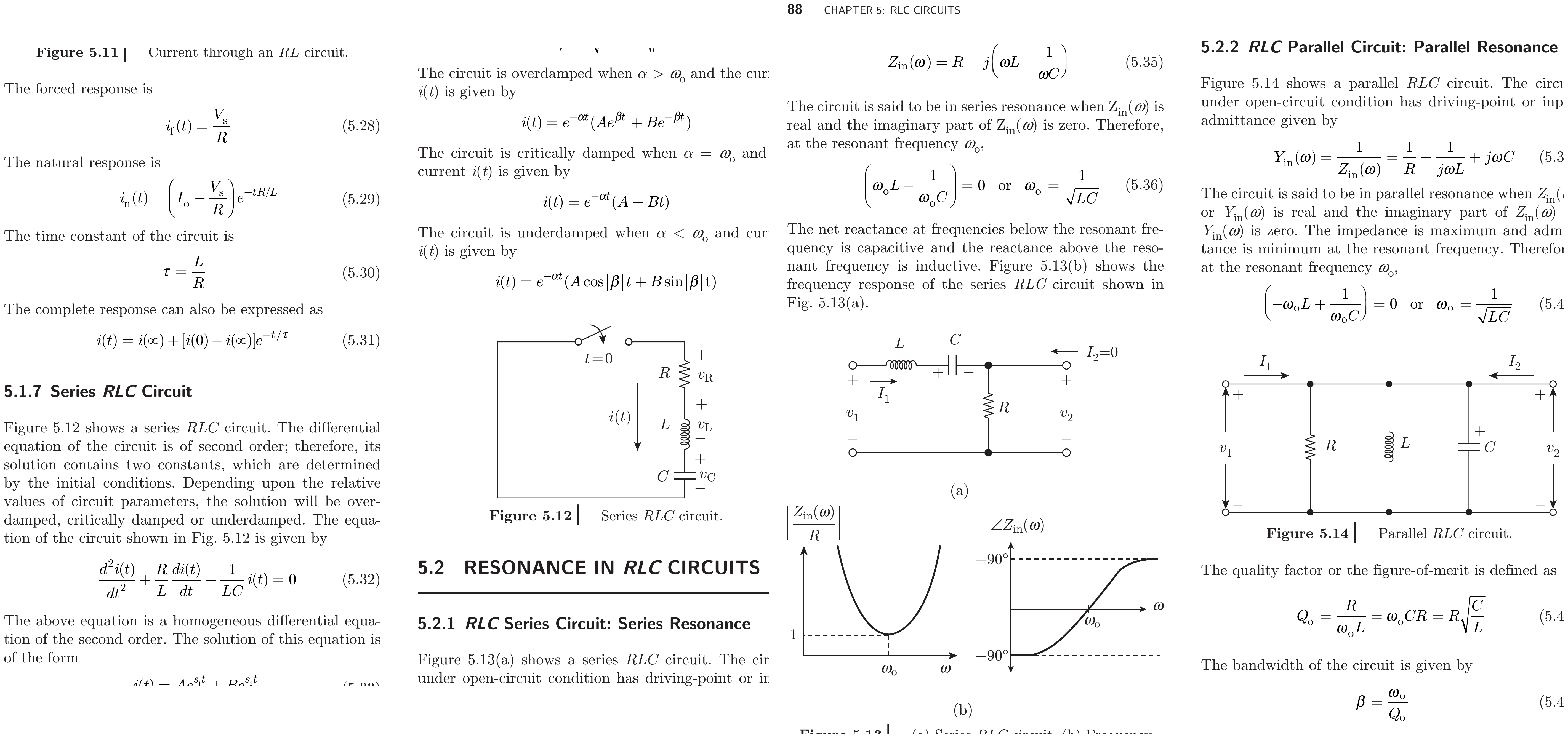 Textbook series- and parallel-resonance circuits and responses