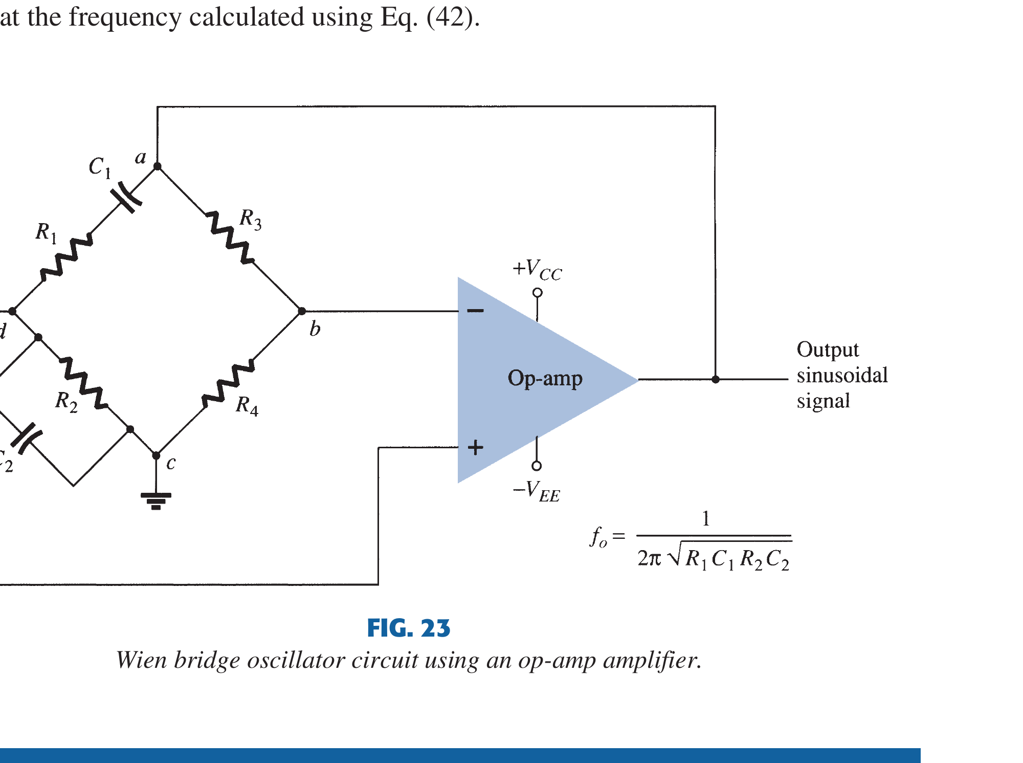 Textbook op-amp Wien-bridge oscillator